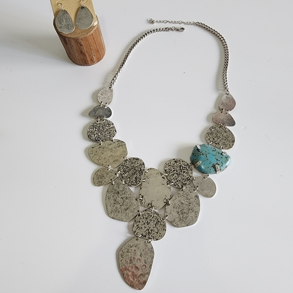NEW Boho Western Turquoise Abstract Metal Statement Necklace
